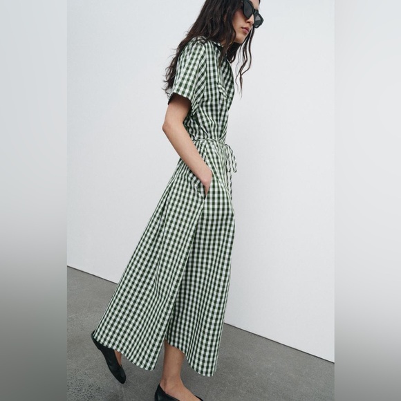 Zara GINGHAM CHECK SHIRT DRESS ZW COLLECTION - Picture 2 of 8